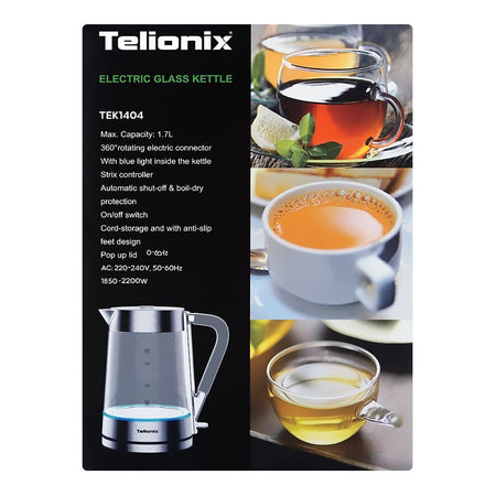 Telionix Electric Glass Kettle, 1850-2200W, 1.7 Liter, TEK-1404 - Image 2