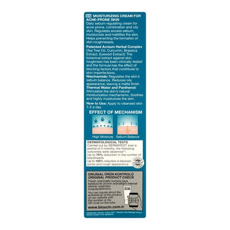 Bioxcin Acnium Clinical Moisturizing Cream, Non-Comedogenic, For Acne-Prone Skin, 50ml - Image 2