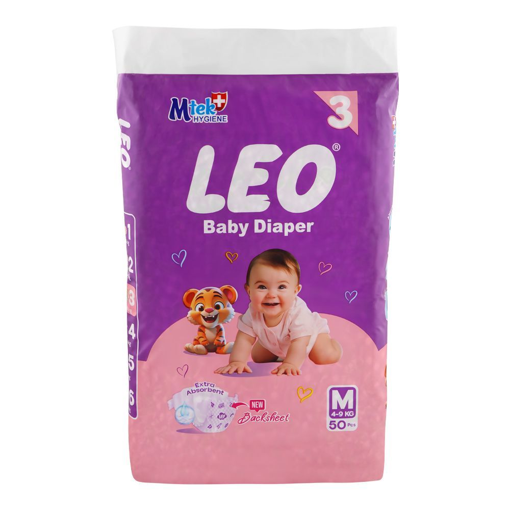 Leo Baby Diaper, Medium, 3, 4-9KG, 50-Pack - Main Image