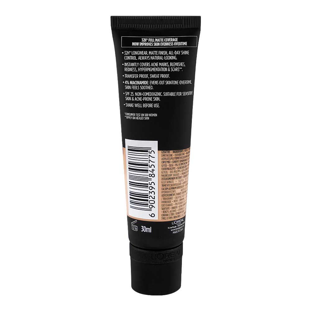 L'Oreal Paris Infallible 32H-Matte Cover Foundation, 4% Niacinamide, SPF25 PA+++ 125 Warm Undertone, 30ml - Image 2