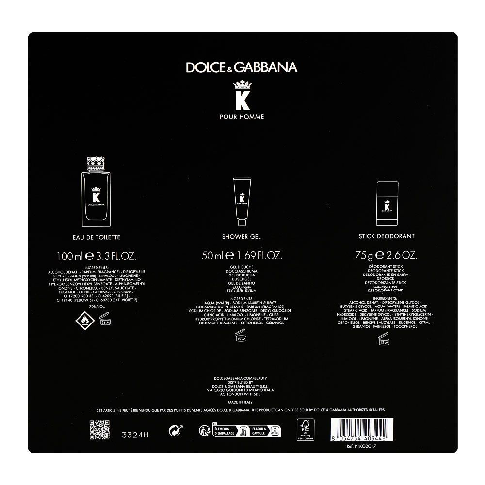 Dolce & Gabbana K Set For Men, Eau De Toilette, 100ml + Shower Gel 50ml + Deodorant Stick 75g - Image 3