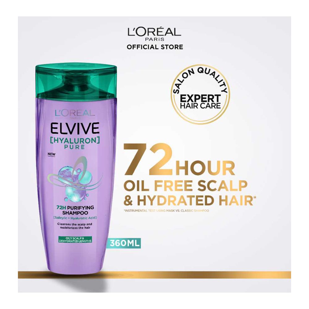 L'Oreal Paris Elvive Hyaluron Pure 72H Purifying Shampoo, Salicylic & Hyaluronic Acid, For Moisturize Hair, 360ml - Main Image
