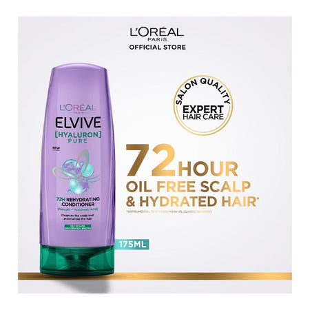 L'Oreal Paris Elvive Hyaluron Pure 72H Rehydrating Conditioner, Salicylic & Hyaluronic Acid, 175ml - Main Image
