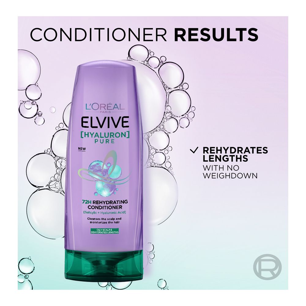 L'Oreal Paris Elvive Hyaluron Pure 72H Rehydrating Conditioner, Salicylic & Hyaluronic Acid, 175ml - Image 2