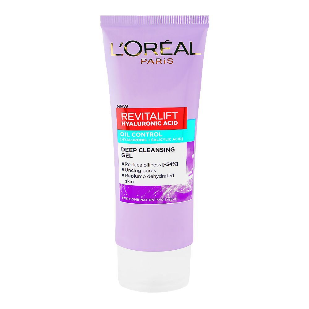 L'Oreal Paris Revitalift Hyaluronic Acid Oil Control Deep Cleansing Gel, Hyaluronic & Salicylic Acid, For Oily Skin, 100ml - Image 4