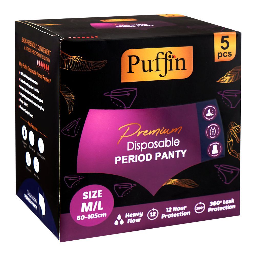 Puffin Premium Disposable Period Panty, Medium/Large, 5-Pack - Main Image