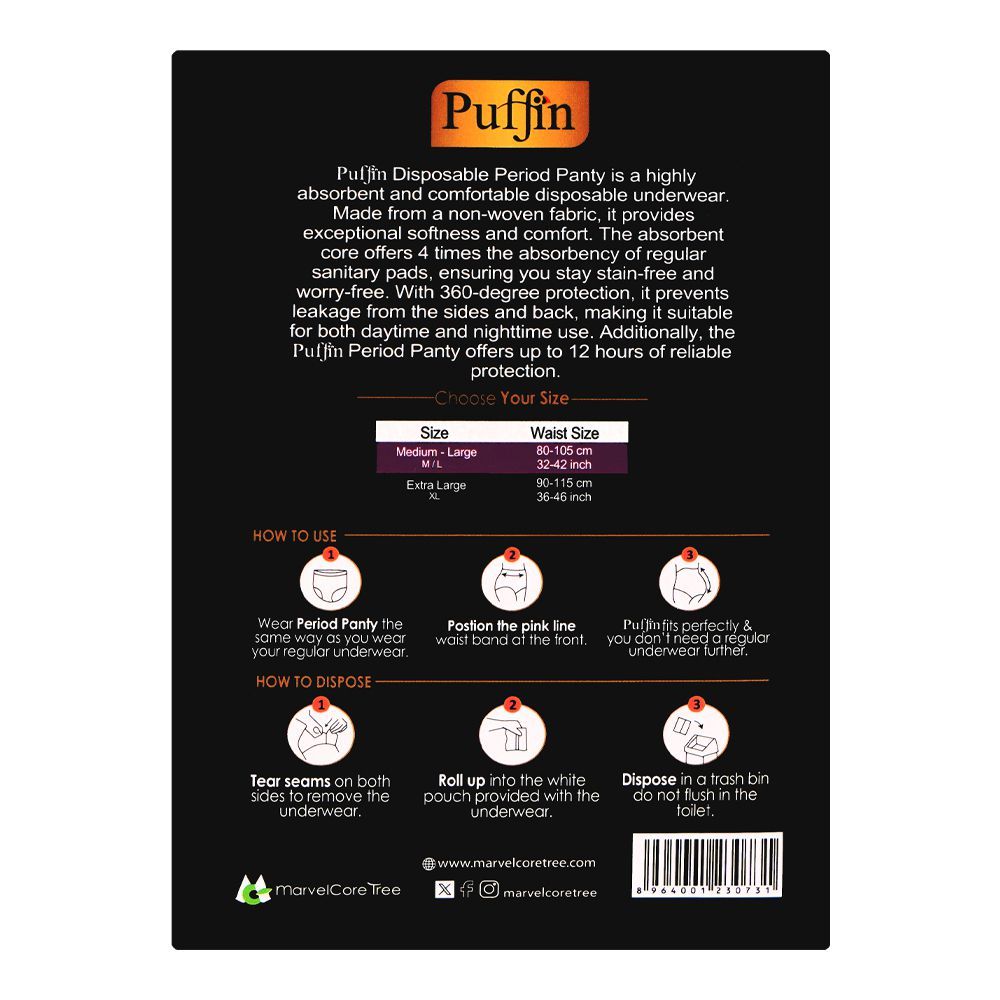 Puffin Premium Disposable Period Panty, Medium/Large, 5-Pack - Image 2