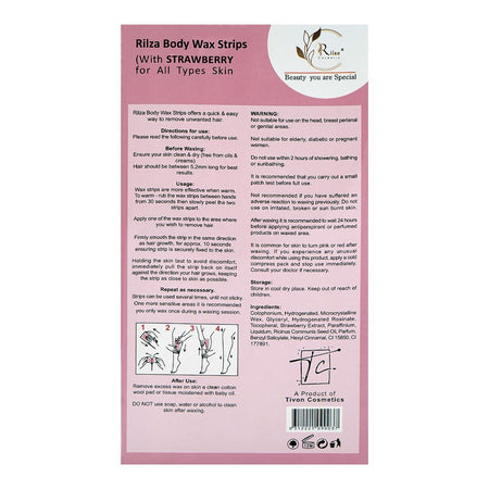 Rilza Strawberry Body Wax Strip For Legs & Underarms, For All Types Of Skin, 20-Pack - Image 2