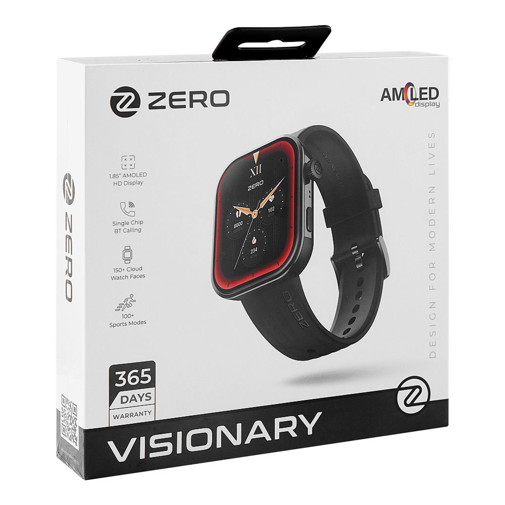Zero 1.85 Inch Amoled HD Display Visionary Smart Watch, IP68 Water Resistant, BT Calling, Black Silicone - Main Image