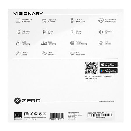 Zero 1.85 Inch Amoled HD Display Visionary Smart Watch, IP68 Water Resistant, BT Calling, Black Silicone - Image 3