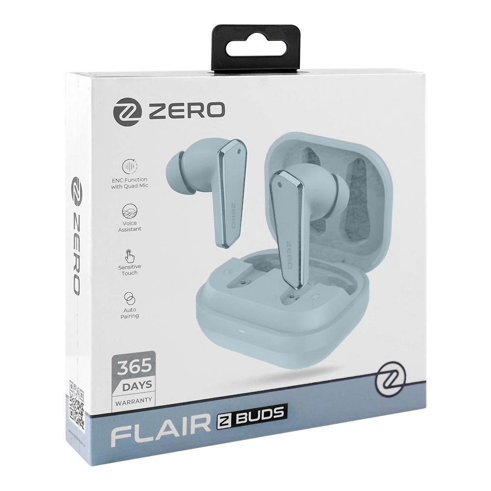 Zero Flair ENC Wireless Z Earbuds, 350mAh Case Battery, IPX4 Waterproof, Cool Blue - Image 2