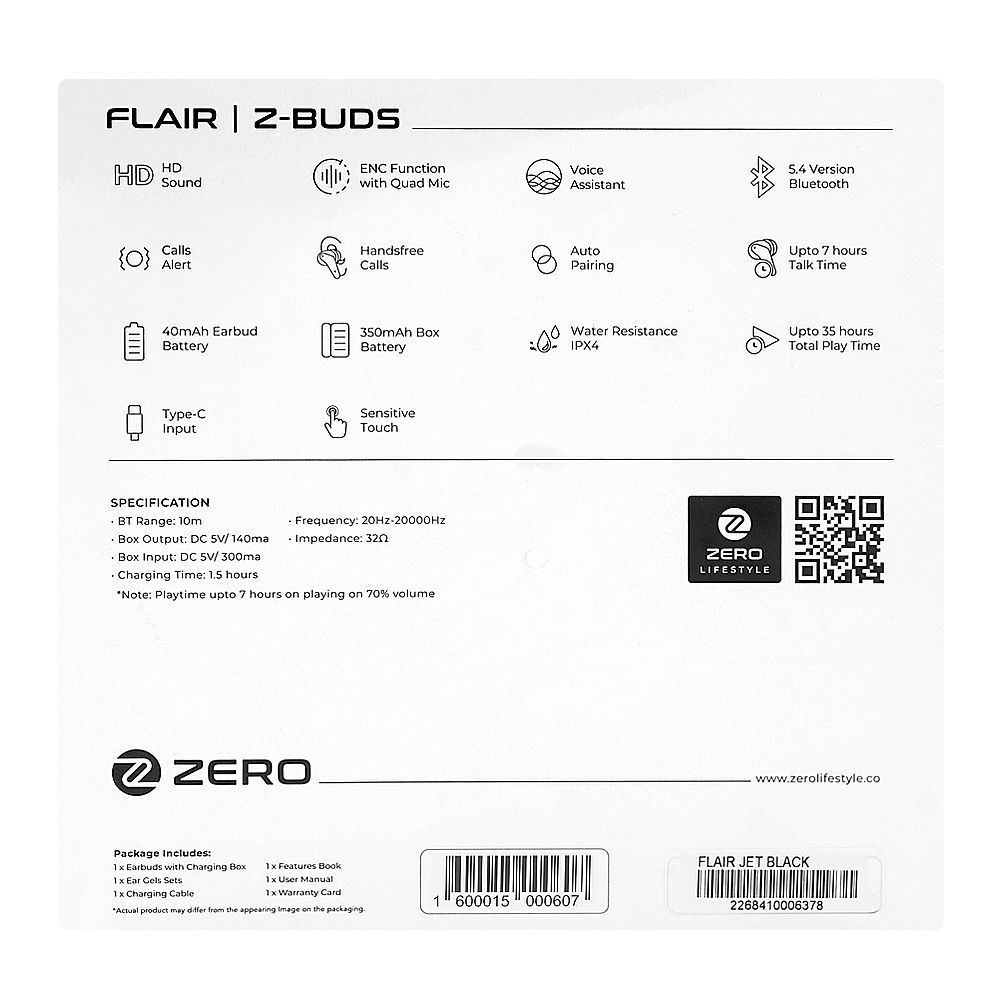 Zero Flair ENC Wireless Z Earbuds, 350mAh Case Battery, IPX4 Waterproof, Carbon Black - Image 4