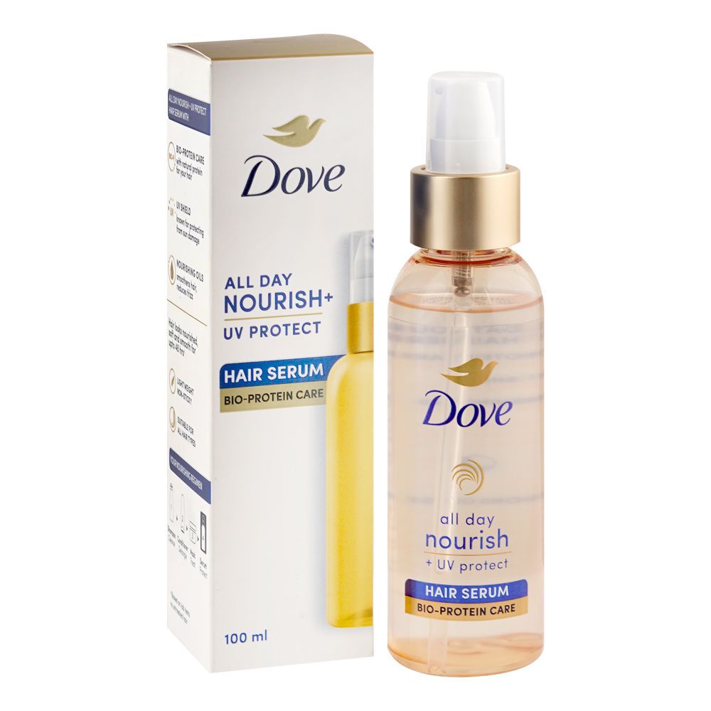 Dove All Day Nourish + UV Protect Bio-Protein Care Hair Serum, For All Types Of Hair, 100ml - Main Image