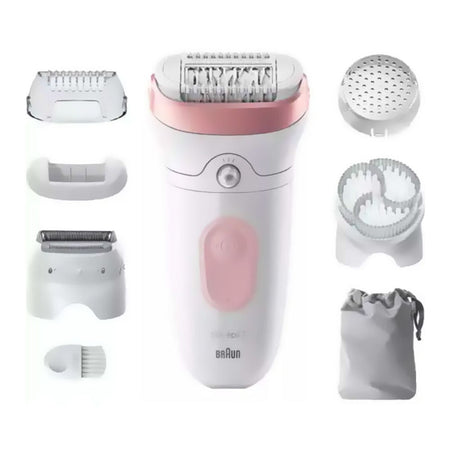 Braun Silk-epil 7 Epilator, Shaver & Trimmer White/Pink, Up to 40 Mins Run Time, SE-7060 - Main Image