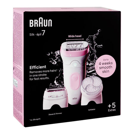 Braun Silk-epil 7 Epilator, Shaver & Trimmer White/Pink, Up to 40 Mins Run Time, SE-7060 - Image 2