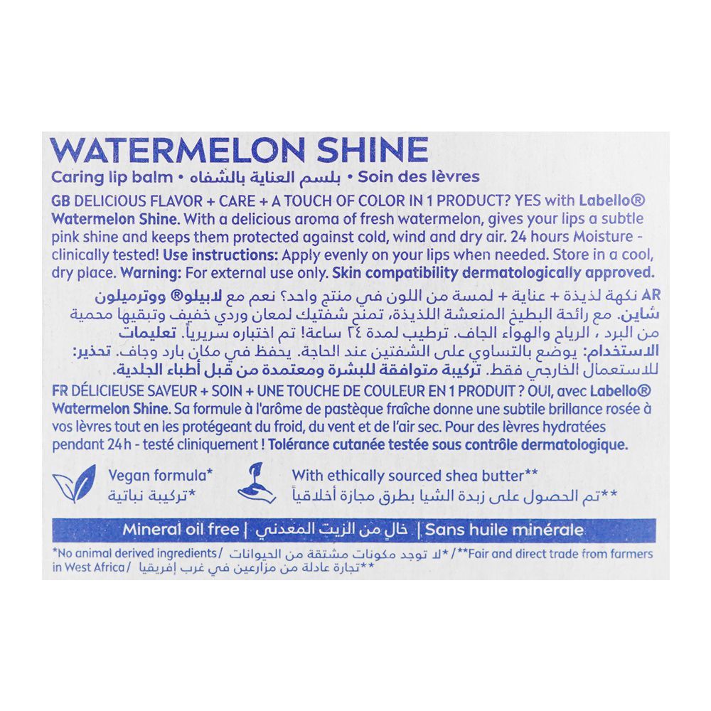 Labello Watermelon Shine Caring Lip Balm, Vegan, 4.8g - Image 4