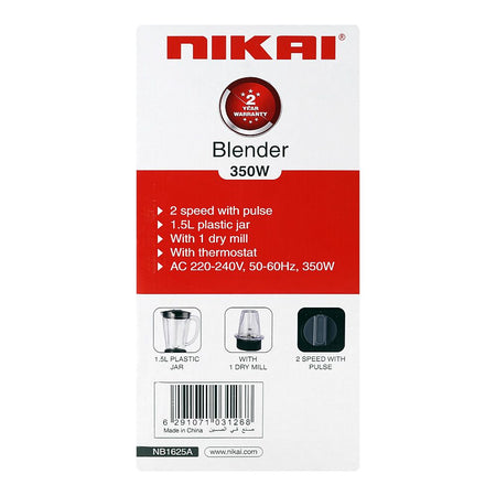 Nikai Blender, 350W, 220-240V, 1.5 Liter, NB-1625A - Image 2