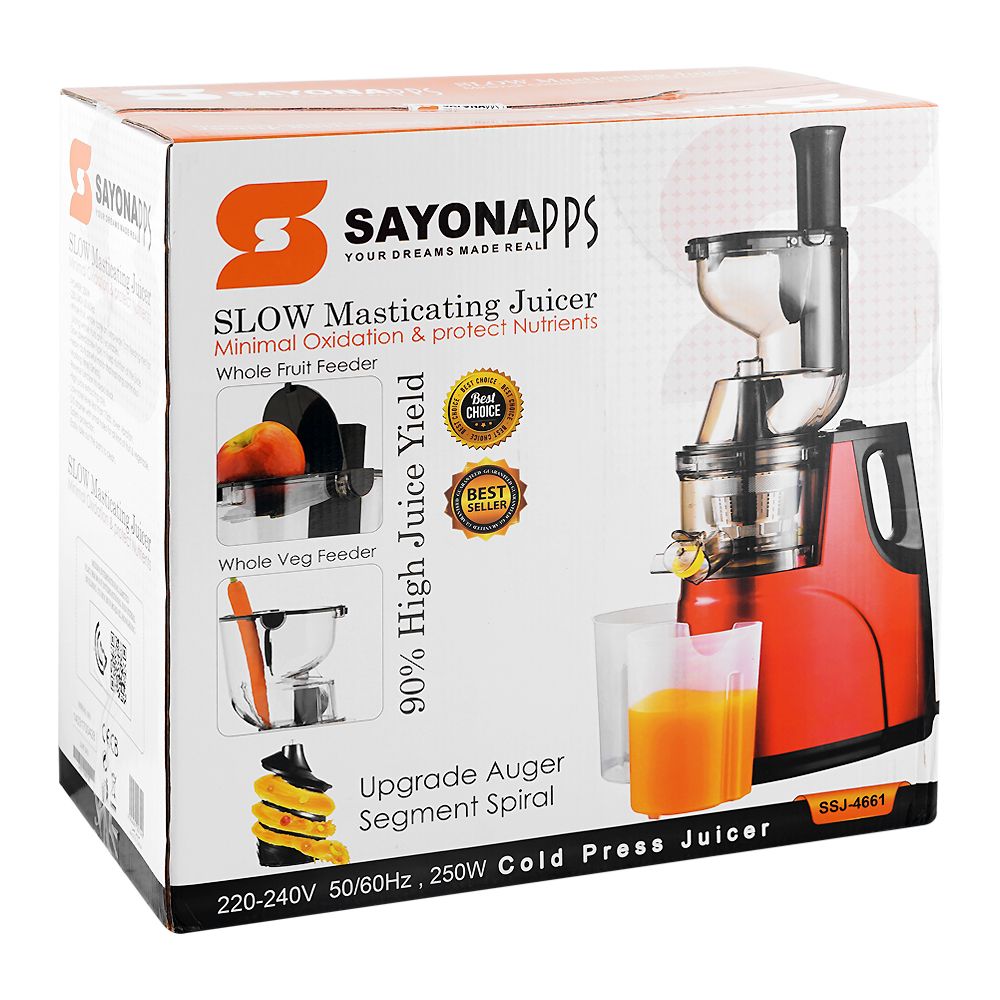 Sayona Slow Masticating Juicer, 250W, 220-240V, SSJ-4661 - Main Image