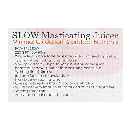 Sayona Slow Masticating Juicer, 250W, 220-240V, SSJ-4661 - Image 4
