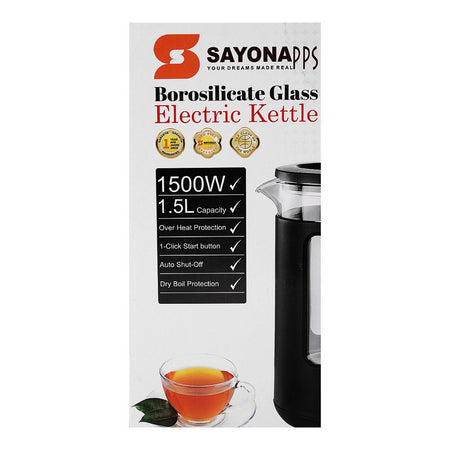 Sayona Borosilicate Glass Electric Kettle, 1500W, 1.5 Liter, SK-2438 - Image 3