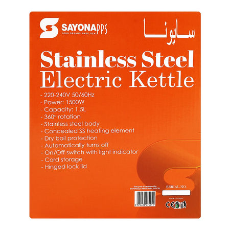 Sayona Borosilicate Glass Electric Kettle, 1500W, 1.5 Liter, SK-2438 - Image 4
