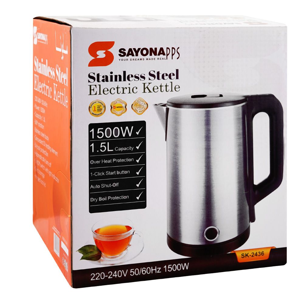 Sayona Stainless Steel Electric Kettle, 1500W, 1.5 Liter, SK-2436 - Main Image