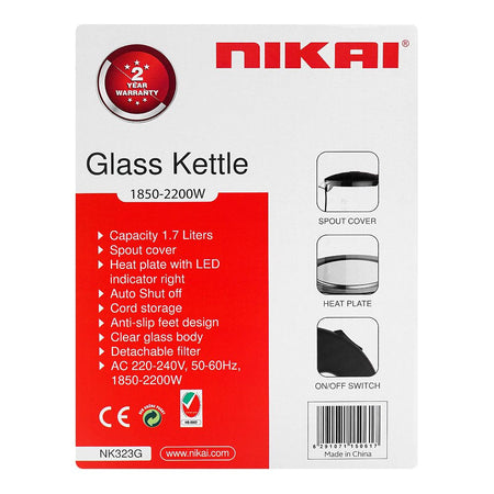 Nikai Glass Kettle, 1850-2200W, 1.7 Liter, NK-323G - Image 3