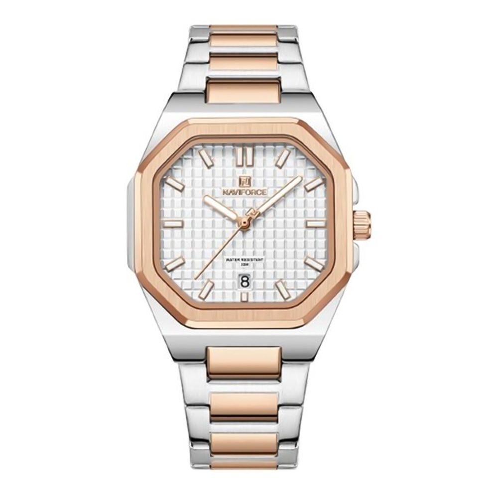 Naviforce Men Analog Watch With White & Golden Dial & Stainless Steel Bracelet, NF5053 RG/W - Main Image