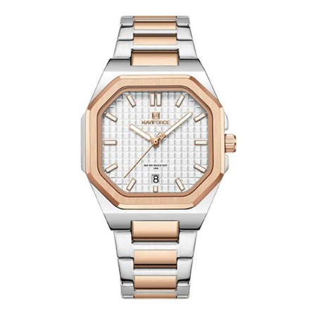 Naviforce Men Analog Watch With White & Golden Dial & Stainless Steel Bracelet, NF5053 RG/W - Main Image