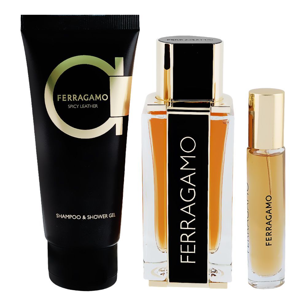 Salvatore Ferragamo Spicy Leather Pour Homme Set For Men, Parfum 100ml + Parfum 10ml + Shampoo And Shower Gel 100ml - Main Image