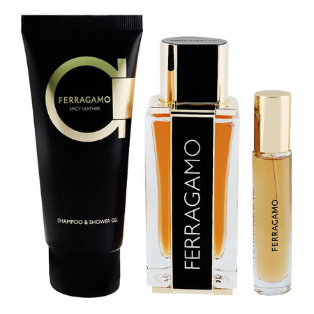 Salvatore Ferragamo Spicy Leather Pour Homme Set For Men, Parfum 100ml + Parfum 10ml + Shampoo And Shower Gel 100ml - Main Image
