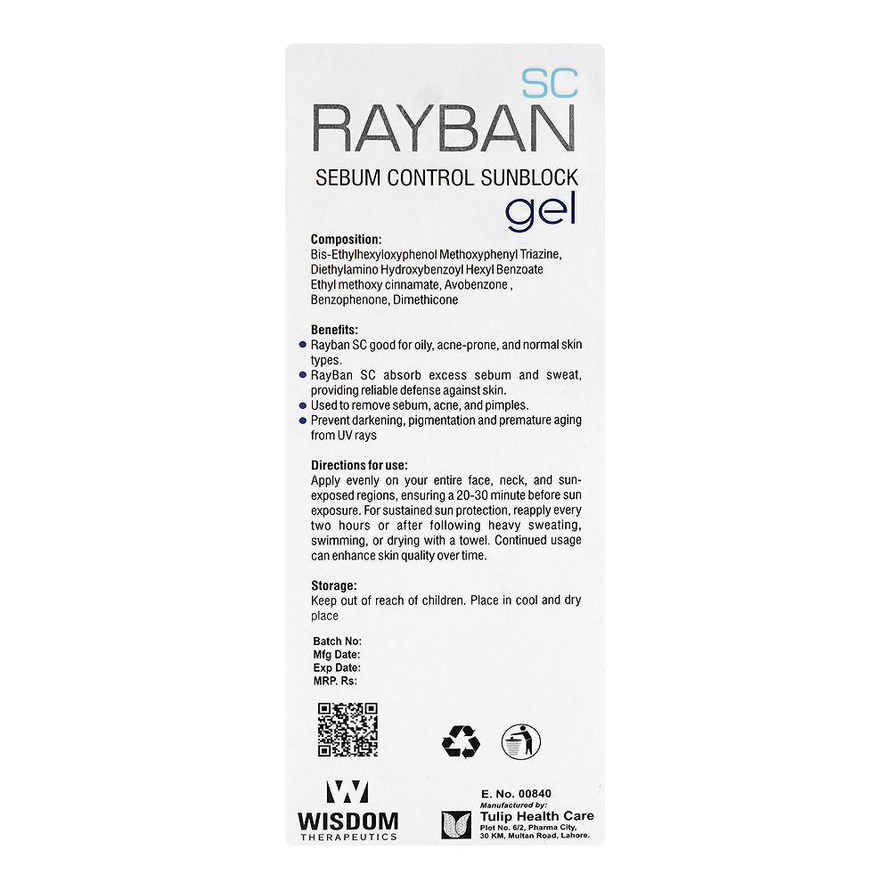 Tulip Health Care Rayban SC Gel, SPF40 PA+++ For Acne Prone Skin, 30g - Image 2