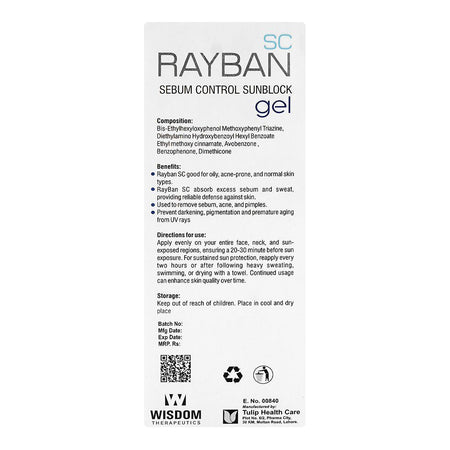 Tulip Health Care Rayban SC Gel, SPF40 PA+++ For Acne Prone Skin, 30g - Image 2