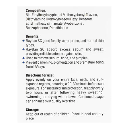 Tulip Health Care Rayban SC Gel, SPF40 PA+++ For Acne Prone Skin, 30g - Image 3