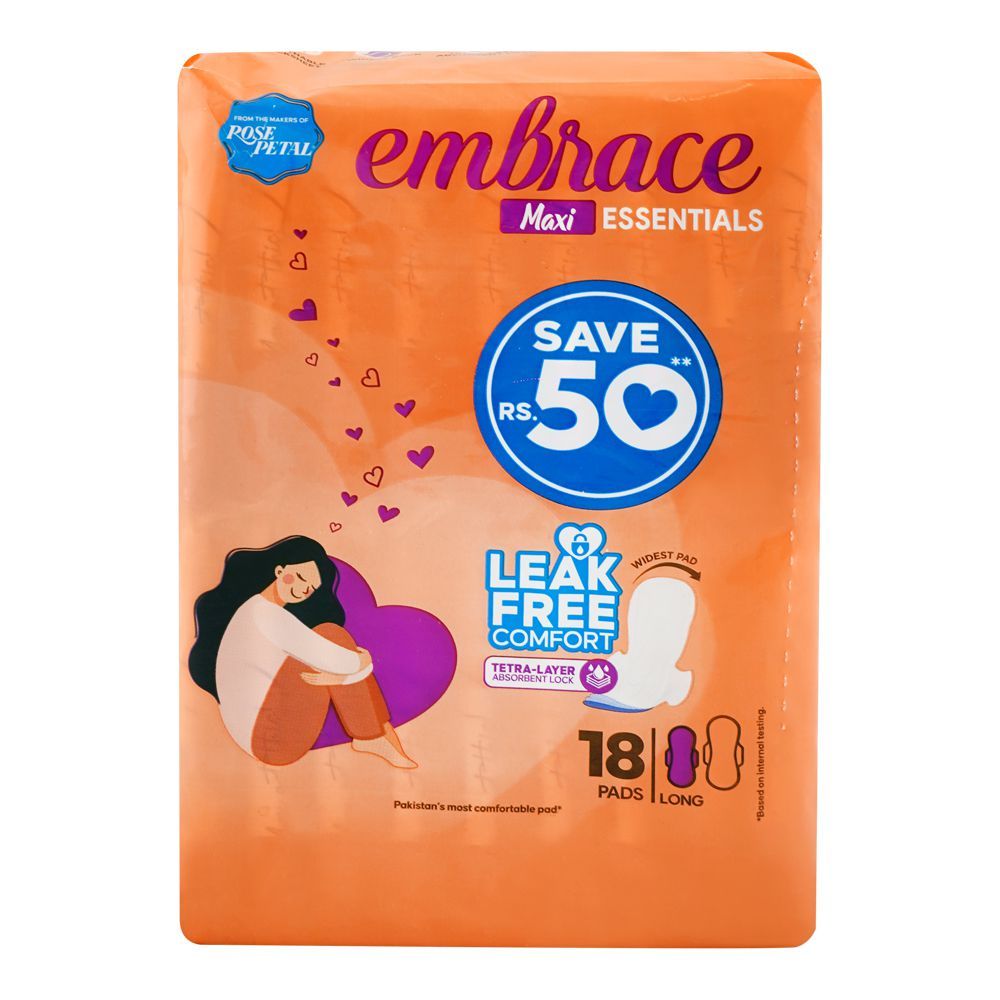 Embrace Essentials Maxi Long Pads, 18-Pack, Save Rs. 50/- - Main Image