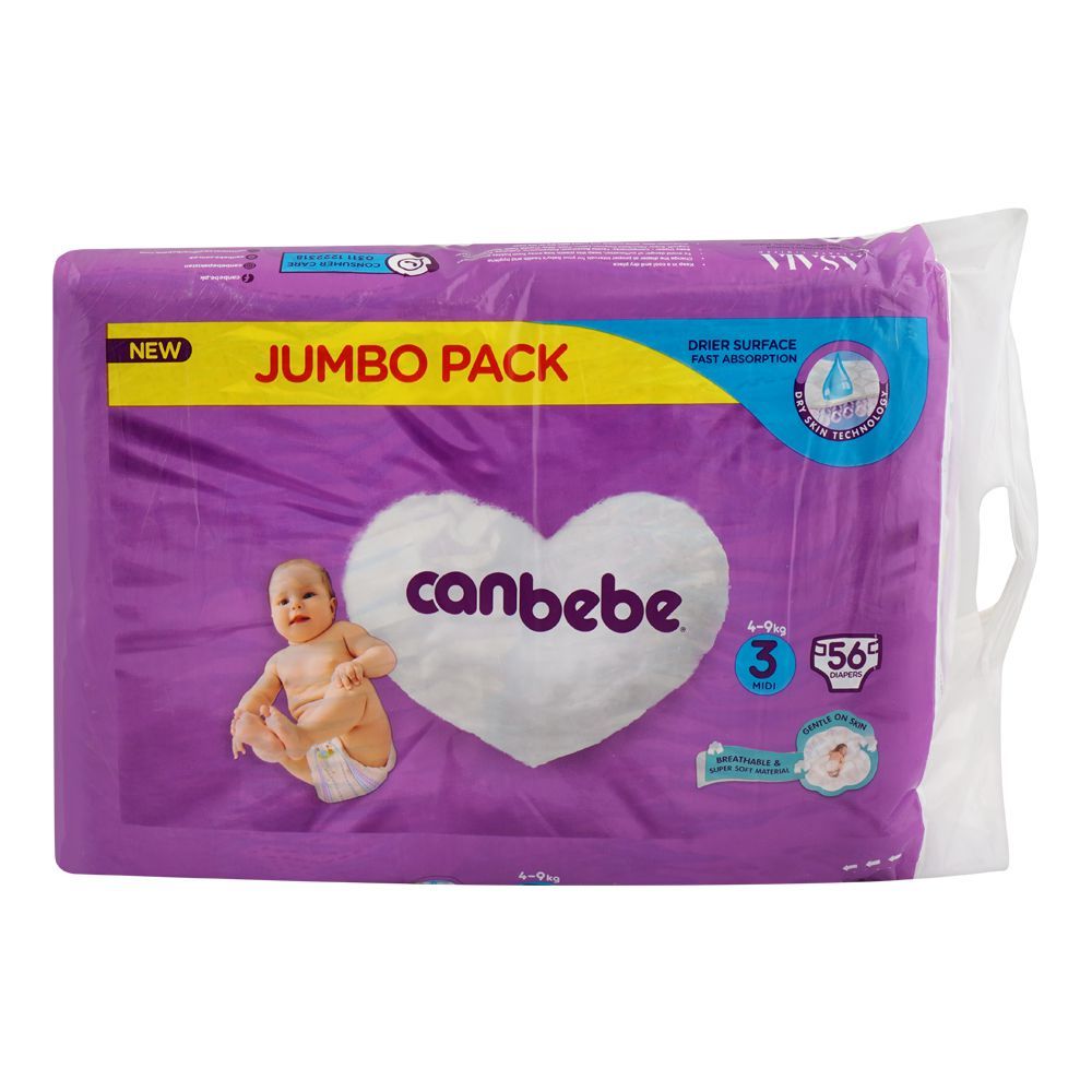Canbebe Baby Diapers, Midi No 3, 4-9KG, 56-Pack - Image 2