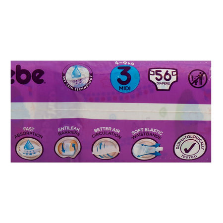 Canbebe Baby Diapers, Midi No 3, 4-9KG, 56-Pack - Image 6