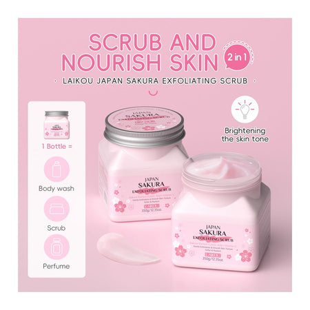 Laikou Japan 2-In-1 Sakura Exfoliating Scrub, Lactic Acid + Vitamin C, For Radiant Skin 350g, LK81997A - Image 2