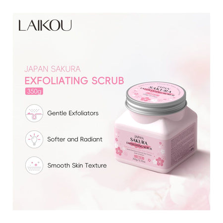 Laikou Japan 2-In-1 Sakura Exfoliating Scrub, Lactic Acid + Vitamin C, For Radiant Skin 350g, LK81997A - Image 3