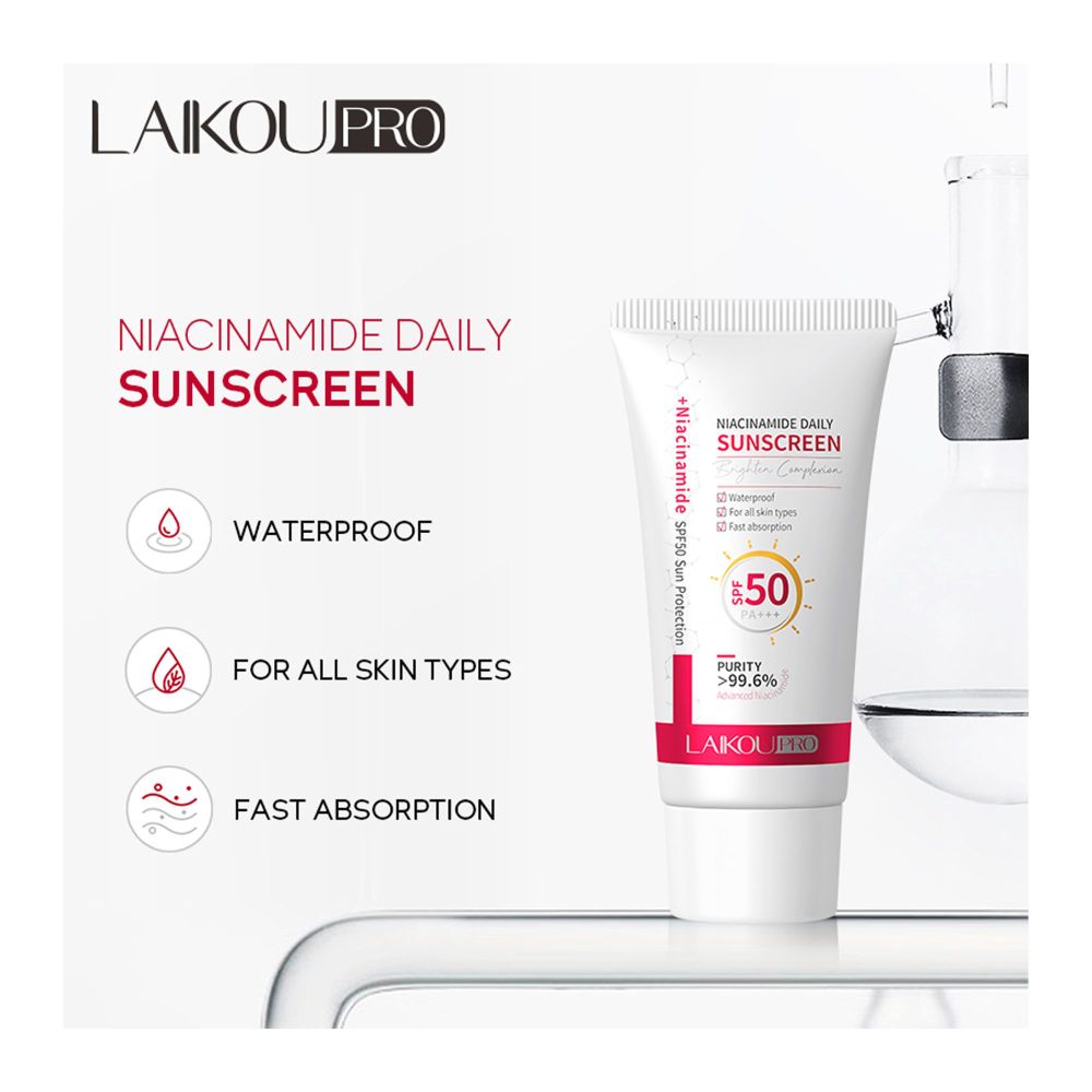 Laikou Pro Niacinamide Daily Sunscreen, Waterproof, SPF50 PA+++ For All Types Of Skin, 50g, LK97752C - Image 5