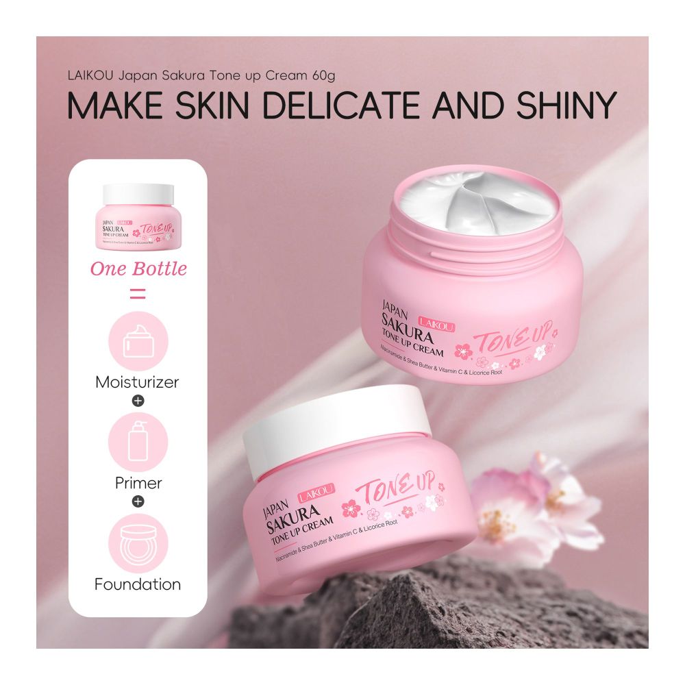Laikou Japan Sakura Tone Up Cream, Vitamin C & Niacinamide, 60g, LK97486B - Image 3