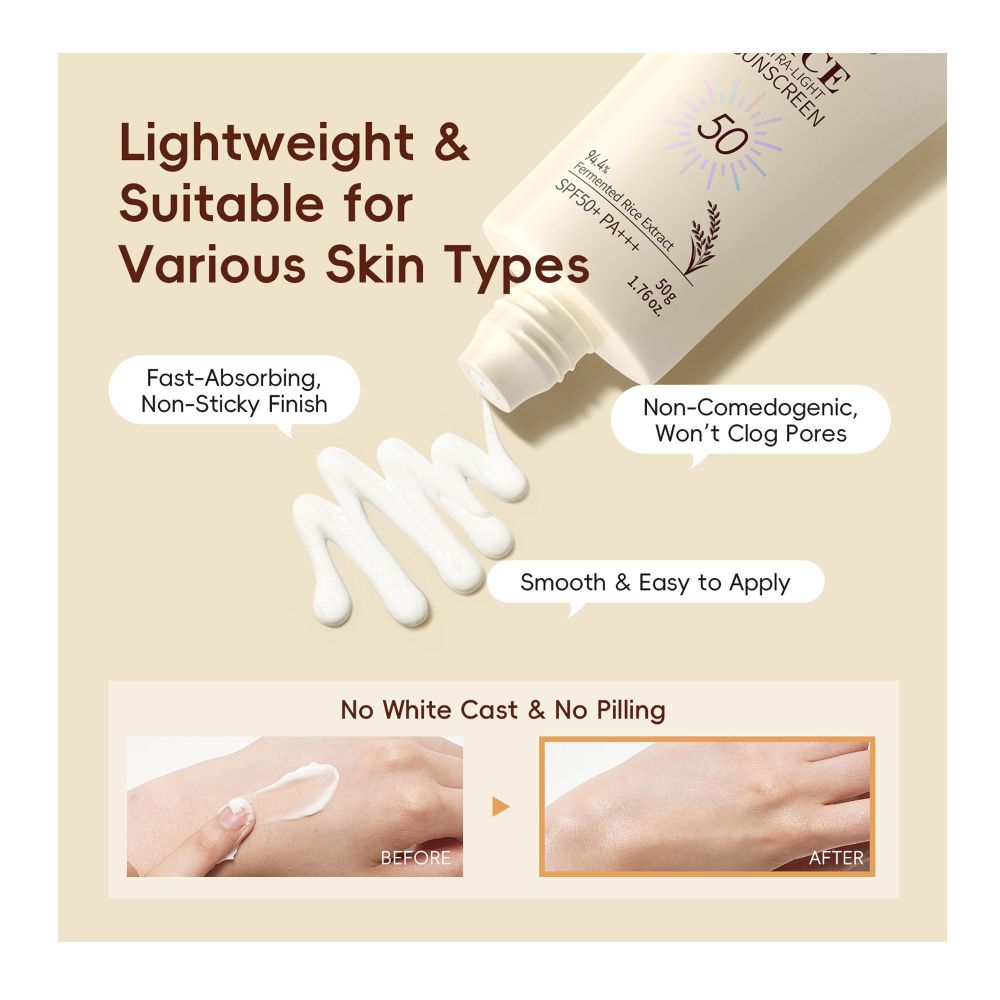 Laikou Rice Ultra-Light Sunscreen, Fermented Rice Extract, SPF50 PA+++ For Various Skin Types, 50g, LK81850A - Image 3