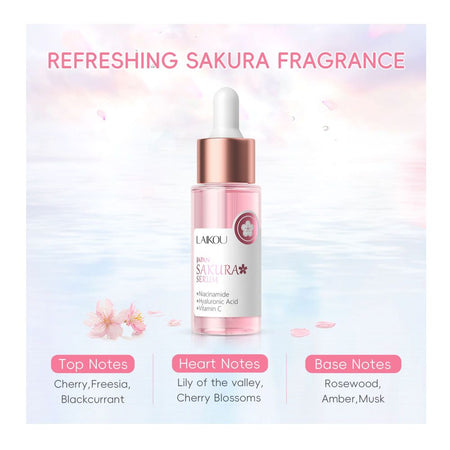 Laikou Japan Sakura Serum, Niacinamide + Hyaluronic Acid + Vitamin C, For Sensitive Skin, 30ml, LK91095D - Image 2