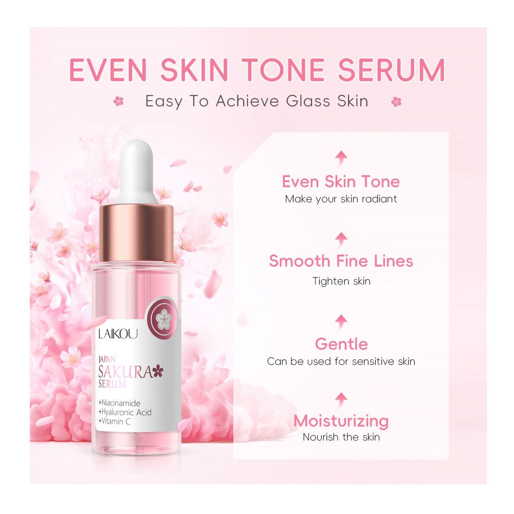 Laikou Japan Sakura Serum, Niacinamide + Hyaluronic Acid + Vitamin C, For Sensitive Skin, 30ml, LK91095D - Image 4