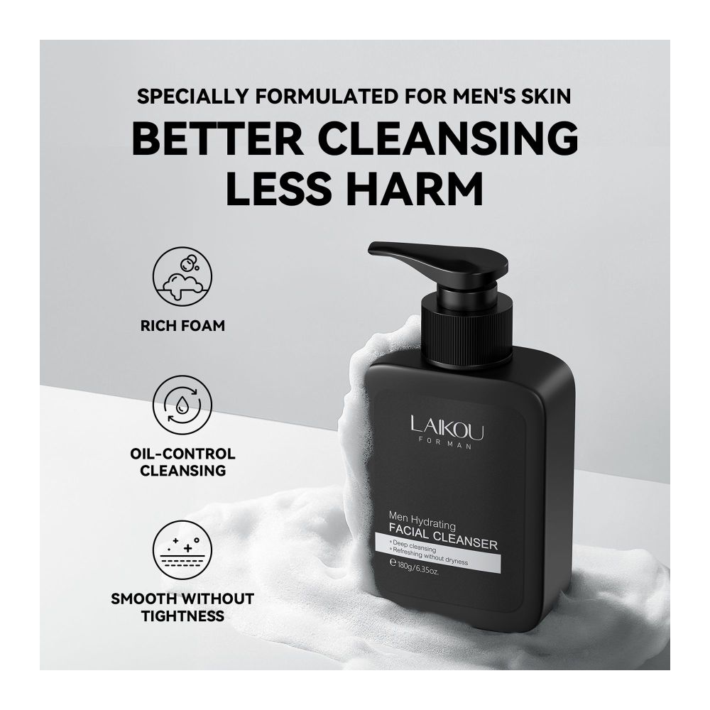 Laikou Men Creamy Lather Facial Cleanser, Amino Acid, For Men, 180g, LK80761A - Image 3