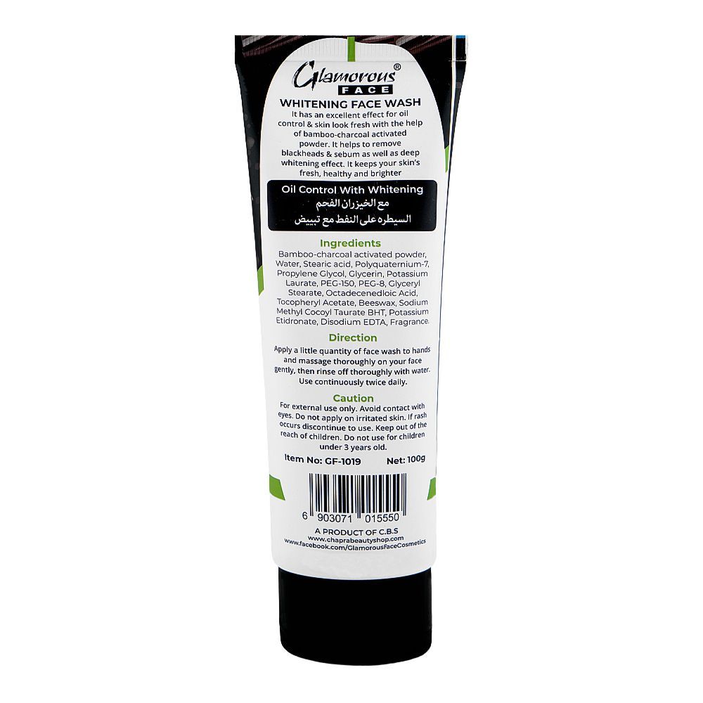 Glamourous Face Bamboo Charcoal Whitening Face Wash, For Oily Skin, 100g, GF-1019 - Image 2