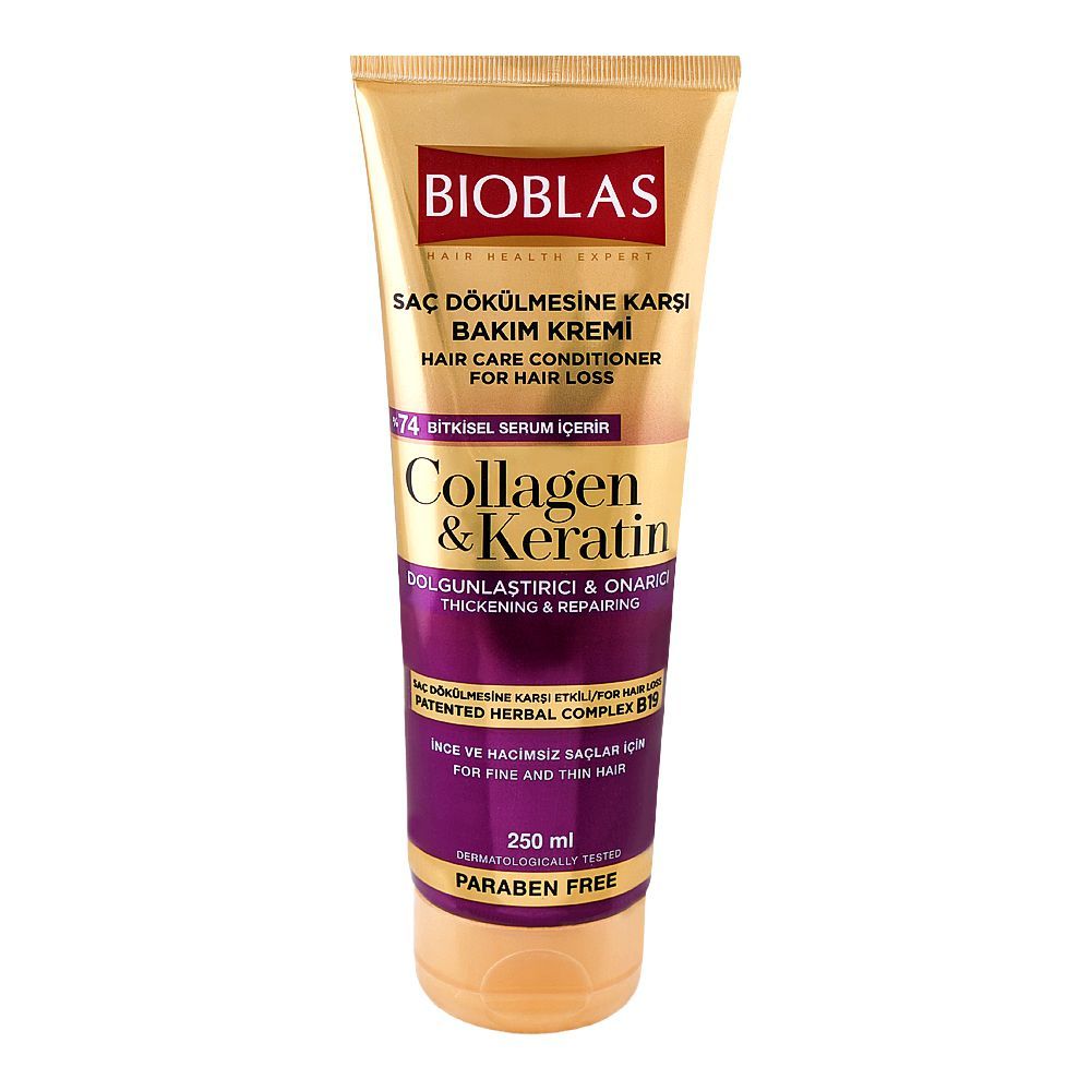 Bioblas Collagen + Keratin Thickening & Repairing Hair Loss Conditioner, Paraben Free, For Fine & Thin Hair, 250ml - Main Image