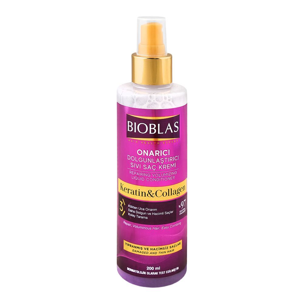 Bioblas Keratin & Collagen Repairing Volumizing Liquid Conditioner, For Damaged & Thin Hair, 200ml - Main Image