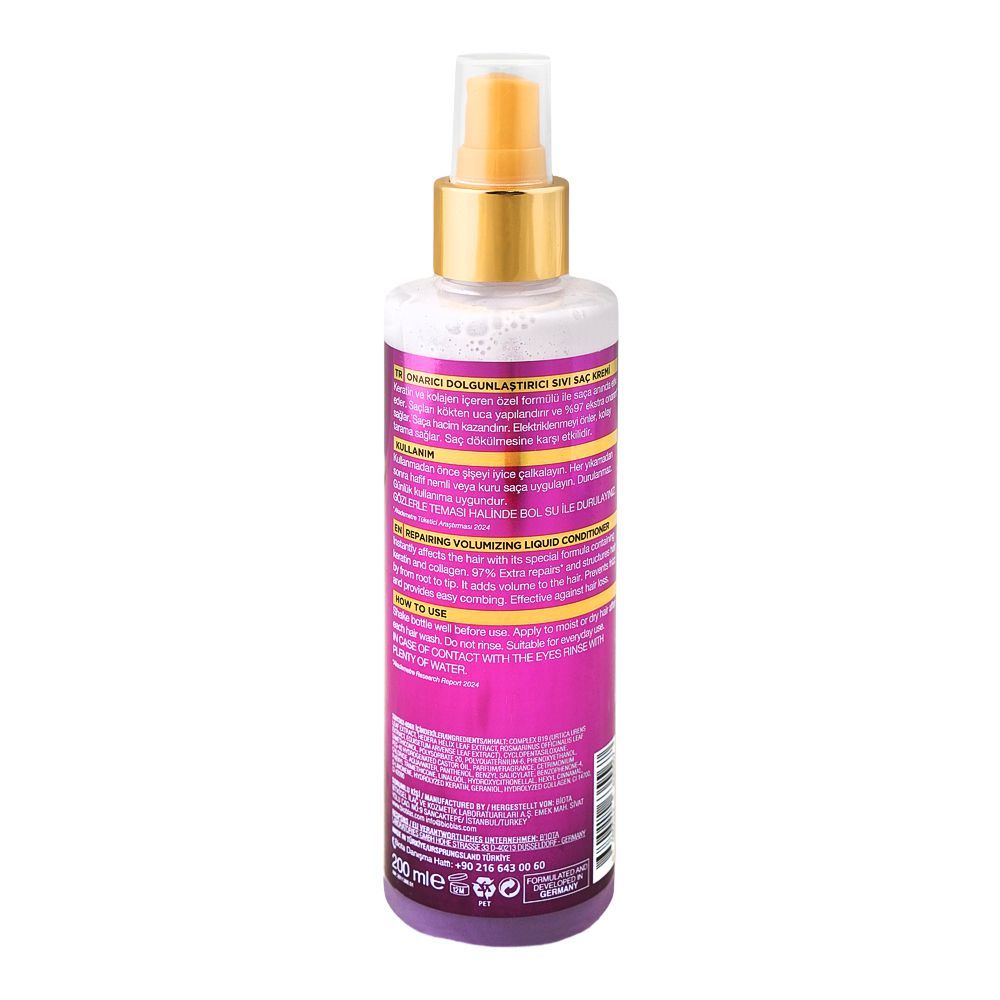 Bioblas Keratin & Collagen Repairing Volumizing Liquid Conditioner, For Damaged & Thin Hair, 200ml - Image 2