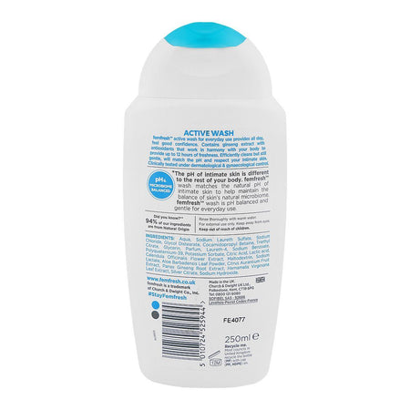 Femfresh Ginseng Extract & Silver Ions Soap Free Active Body Wash, Soap Free, 250ml - Image 2